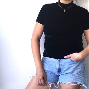 VTG Velvet Top Mockneck Black 90s Vintage Tee